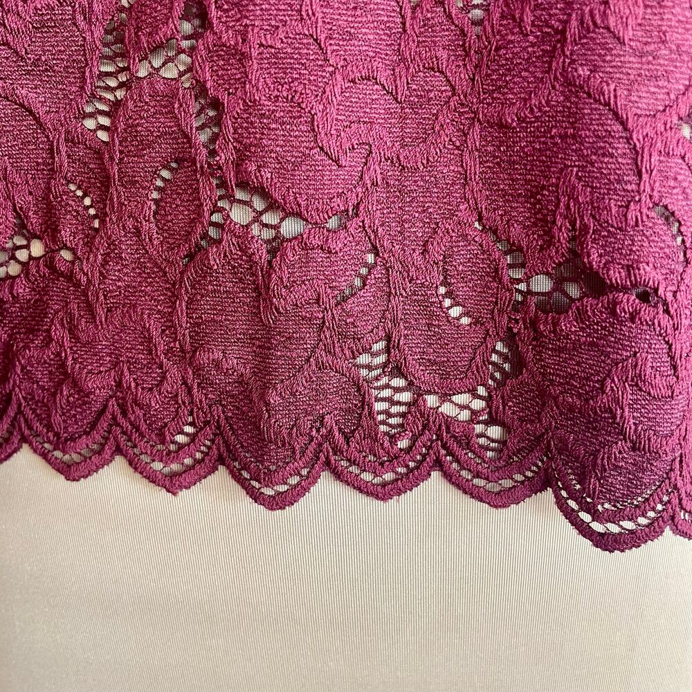 Free People Olivia Wine Lace Blouse SMALL Sheer Long Sleeves Boho Romantic - Picture 9 of 12